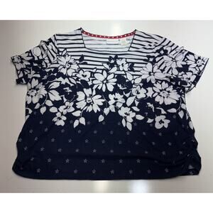 Alfred Dunner women's floral stripe top Blouse Size Large Rhinestones (?)